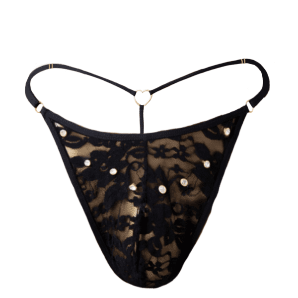 🖤 Tanga de Caballero con Pedrería y Corazón Metálico