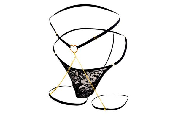 💥 Dominio con Estilo – Tanga con Liguero de Cadenas y Corazones