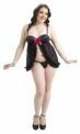"Marla 🌹💖 BD81: Baby Doll Negro con Toques Rosa"